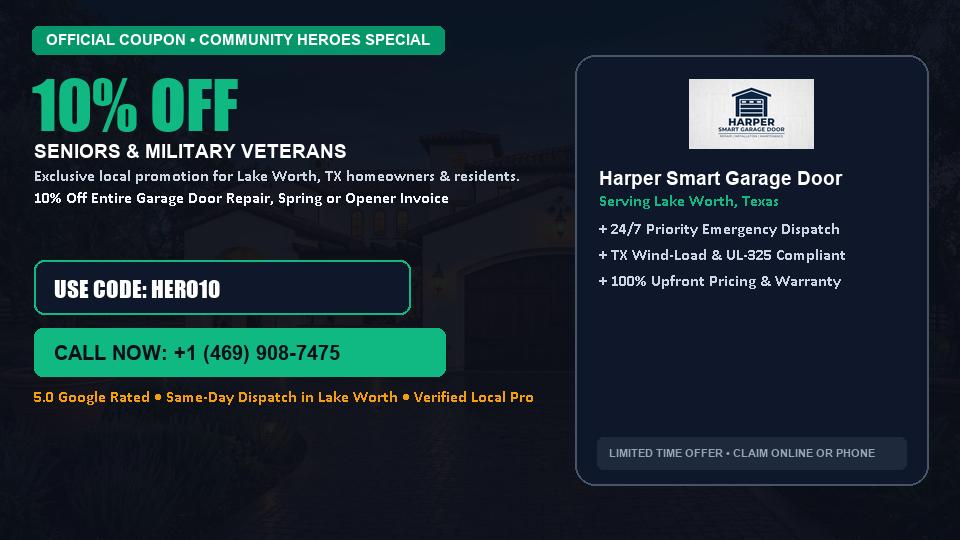 Harper Smart Garage Door 10% OFF Seniors & Military Veterans in Lake Worth, TX